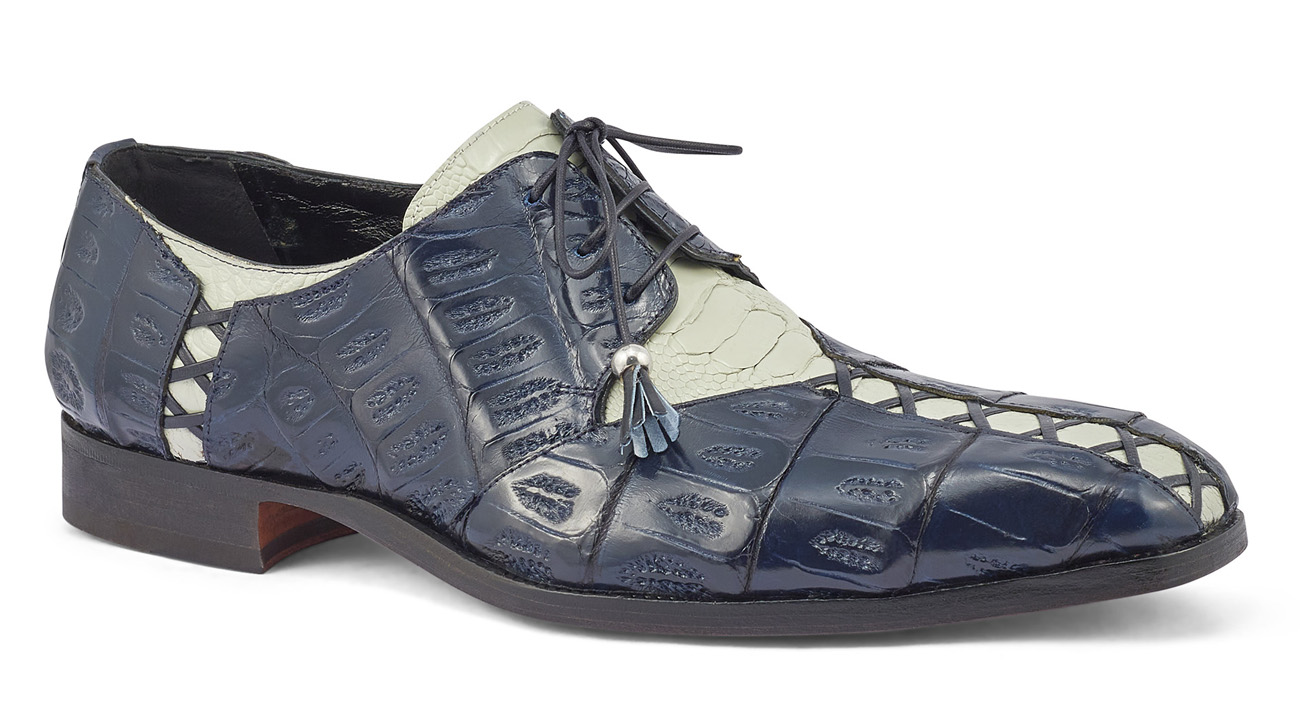 Mauri Bumby Arce Raindrops / Wonder Blue Genuine Crocodile / Ostrich Leg Derby Oxford Shoes 4942.